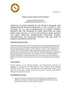 Item No. 4a.  UKIAH VALLEY SANITATION DISTRICT AGENDA SUMMARY REPORT BOARD MEETING OF JUNE 20, 2013