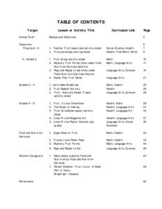 TABLE OF CONTENTS Target School Staff Classroom Preschool – K