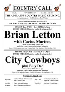 Adelaide Country Music Club Country Call JuneJuly 2011 Issue - Vol 22.3