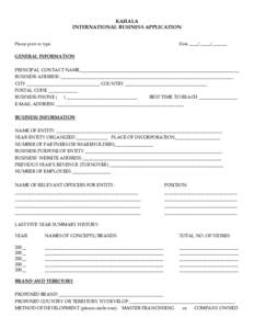 KAHALA INTERNATIONAL BUSINESS APPLICATION Please print or type Date ____/_____/_______