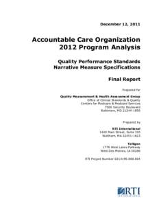 Accountable Care Organization 2012 Program Analysis: Quality Performance Standards Narrative Measure Specifications