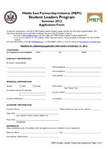 Middle East Partnership Initiative (MEPI)  Student Leaders Program Summer 2012 Application Form