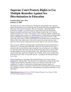 Sexism / Fitzgerald v. Barnstable School Committee / Title IX / Sexual harassment / Equal Protection Clause / Feminist Majority Foundation / Second-wave feminism / Reed v. Reed / Law / Case law / Feminism
