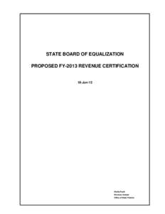 State Board of Equalization Proposed FY-013 Revenue Certification