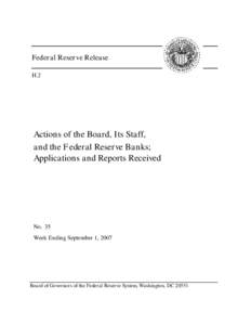 Federal Reserve Release H.2 Actions of the Board, Its Staff, and the Federal Reserve Banks; Applications and Reports Received