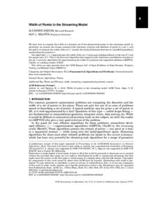 A Width of Points in the Streaming Model ALEXANDR ANDONI, Microsoft Research ˜ ˆ , Princeton University HUY L. NGUYEN