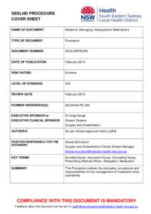 SESLHD PROCEDURE COVER SHEET NAME OF DOCUMENT Medicine: Managing Intraoperative Medications