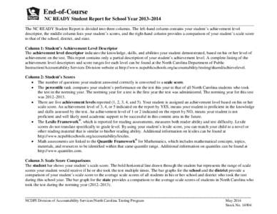 End-of-Course NC READY Student Report for School Year 2013–2014 _____________________________________________________________________________________________________________ The NC READY Student Report is divided into 