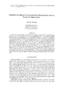 Francke, O . F[removed]Scorpions of the Genus Diplocentrus from Oaxaca, Mexico (Scorpionida, Diplocentridae) . J . Arachnol . 4 :[removed]SCORPIONS OF THE GENUS DIPLOCENTR US FROM OAXACA, MEXIC O