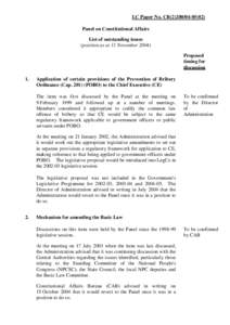 LC Paper No. CB[removed]Panel on Constitutional Affairs List of outstanding issues (position as at 11 November[removed]Proposed timing for