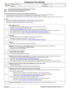 Employment Visa Checklist Appli a t s Na e Passport no.  Email ID