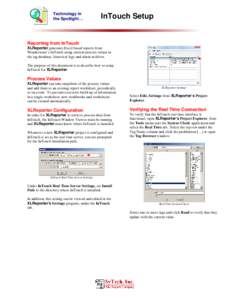 Technology in the Spotlight… InTouch Setup  Reporting from InTouch