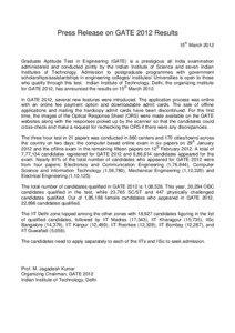 Press Release on GATE 2012 Results 15th March 2012