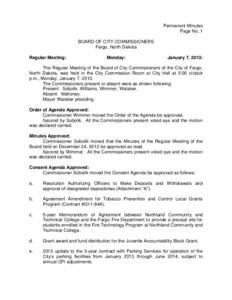 Permanent Minutes Page No. 1 BOARD OF CITY COMMISSIONERS Fargo, North Dakota Regular Meeting: