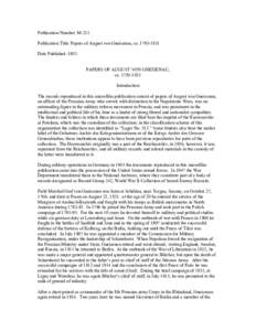 Publication Number: M-211 Publication Title: Papers of August von Gneisenau, ca[removed]Date Published: 1953 PAPERS OF AUGUST VON GNEISENAU, ca[removed]Introduction