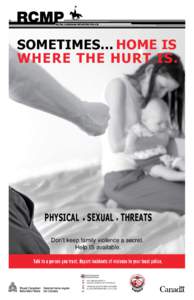 SOMETIMES... HOME IS WHERE THE HURT IS. PHYSICAL • SEXUAL • THREATS Don’t keep family violence a secret. Help IS available.