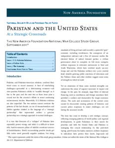 New America Foundation National Security Studies Program Policy Paper Pakistan and the United States At a Strategic Crossroads The New America Foundation-National War College Study Group,