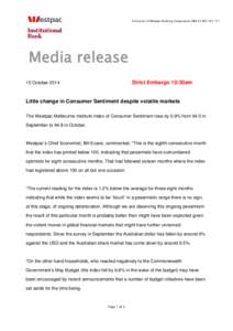 A division of Westpac Banking Corporation ABN[removed]Media release Strict Embargo 10:30am  15 October 2014