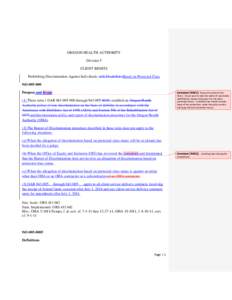 OREGON HEALTH AUTHORITY Division 5 CLIENT RIGHTS Prohibiting Discrimination Against Individuals with DisabilitiesBased on Protected Class[removed]Purpose and Scope