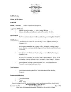 Town of Elsmere December 11, 2014 Council Meeting Agenda Elsmere Town Hall 11 Poplar Avenue Elsmere, DE 19805