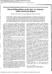 Direct selling ethics at the top: An industry audit and status report Lawrence B Chonko; Thomas R Wotruba; Terry W Loe The Journal of Personal Selling & Sales Management; Spring 2002; 22, 2; ABI/INFORM Global pg. 87  Rep