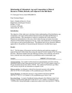 Relationship of Lithospheric Age and Composition to Mineral Resources Within, Beneath, and Adjacent to the Belt Basin US. Geological Survey Grant 05HQGR0156 Final Technical Report Paul A. Mueller & David A. Foster Depart