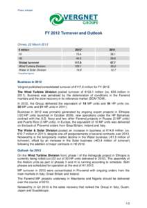 Press release  FY 2012 Turnover and Outlook Ormes, 22 March 2013 € million