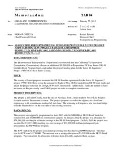 State of California DEPARTMENT OF TRANSPORTATION Business, Transportation and Housing Agency  Memorandum