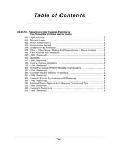 Ta b l e o f C o n t e n t s[removed]Rules Governing Oversize Permits for Non-Reducible Vehicles and/or Loads 000. Legal Authority. ....................................................................................