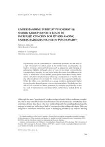 Social Cognition, Vol. 30, No. 5, 2012, pp. 564–583 ARBUCKLE AND CUNNINGHAM EVERYDAY PSYCHOPATHY Understanding Everyday Psychopathy: Shared Group Identity Leads to