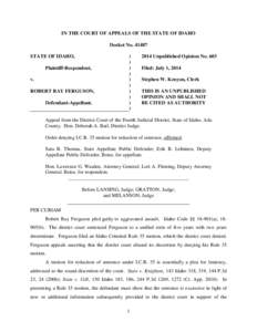 IN THE COURT OF APPEALS OF THE STATE OF IDAHO Docket No[removed]STATE OF IDAHO, Plaintiff-Respondent, v. ROBERT RAY FERGUSON,