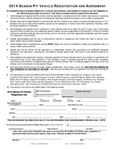 2014 Season Pit Vehicle Registration and Agreement