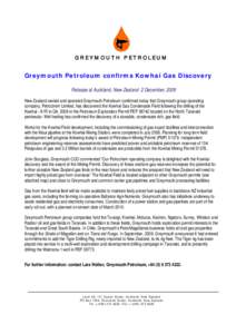 Natural gas field / Hydrocarbon exploration / Geography of New Zealand / Geography of Oceania / Petroleum geology / Greymouth Petroleum / Greymouth