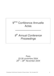 9ème Conférence Annuelle Actes 9th Annual Conference Proceedings  Paris