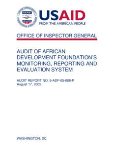 Audit of African Development Foundation’s Monitoring, Reporting and Evaluation System