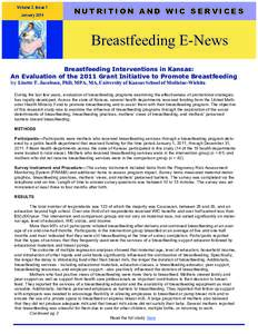 Volume 3, Issue 1 January 2014 NUTRITION AND WIC SERVICES  Breastfeeding E-News