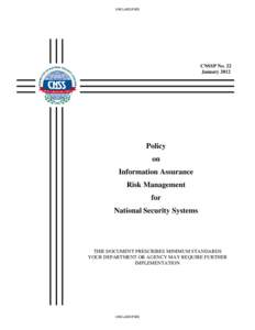 National Information Assurance (IA) Policy on Information Sharing for National Security Systems