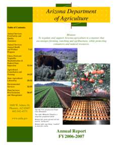 Arizona Department of Agriculture Table of Contents: Animal Services: Food Safety and Quality