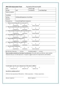 Mini-CEX Assessment Form Date Gender Patient problem  Psychiatry/Mental Health