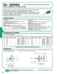 D6 - SERIES  SPECIFICATIONS AND ORDERING INFORMATIONmm DIAMETER 1.5 AMPS @ 28 VDC The D6 Series is one of our more versatile rotary switches. A 30° index