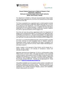 Howard Webster Department of Medicine Research Chair Department of Medicine Dalhousie University/Capital District Health Authority Halifax, Nova Scotia, Canada The Department of Medicine, Dalhousie University/Capital Dis