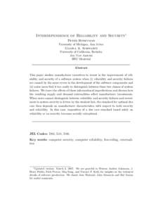 Interdependence of Reliability and Security1 Peter Honeyman University of Michigan, Ann Arbor Galina A. Schwartz