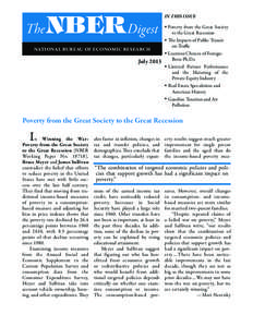 The NBER Digest  In this issue • Poverty from the Great Society to the Great Recession