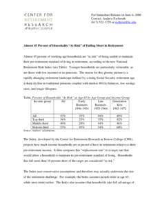 Personal finance / Finance / Aging / Retirement / Termination of employment / Social Security / Pension / 401 / Alicia Haydock Munnell / Financial economics / Financial services / Investment