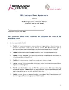 Microscope User Agreement - Bioimaging Center - UNIVERSITY OF GENEVA