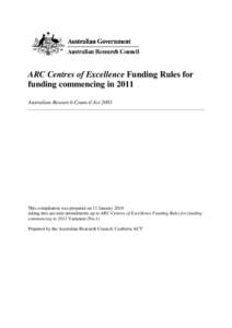 ARC Centres of Excellence Funding Rules - For funding commencing in 2011