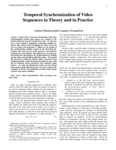 PAPER IDENTIFICATION NUMBER  1 Temporal Synchronization of Video Sequences in Theory and in Practice