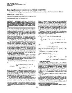 Proc. Nati. Acad. Sci. USA Vol. 75, No. 2, pp[removed], February 1978 Mathematics  Lie algebras and classical partition identities