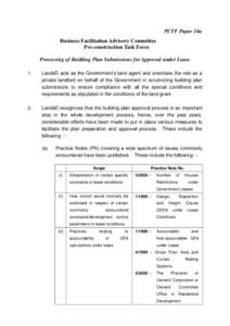 PCTF Paper 14a Business Facilitation Advisory Committee Pre-construction Task Force Processing of Building Plan Submissions for Approval under Lease 1.