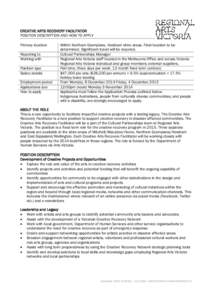 CREATIVE ARTS RECOVERY FACILITATOR POSITION DESCRIPTION AND HOW TO APPLY Primary location Reporting to Working with Position type